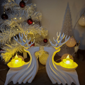 zestaw Świecznik renifer biały