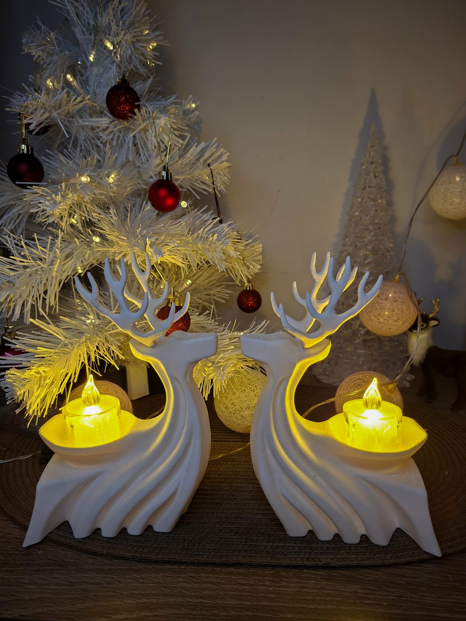 zestaw Świecznik renifer biały