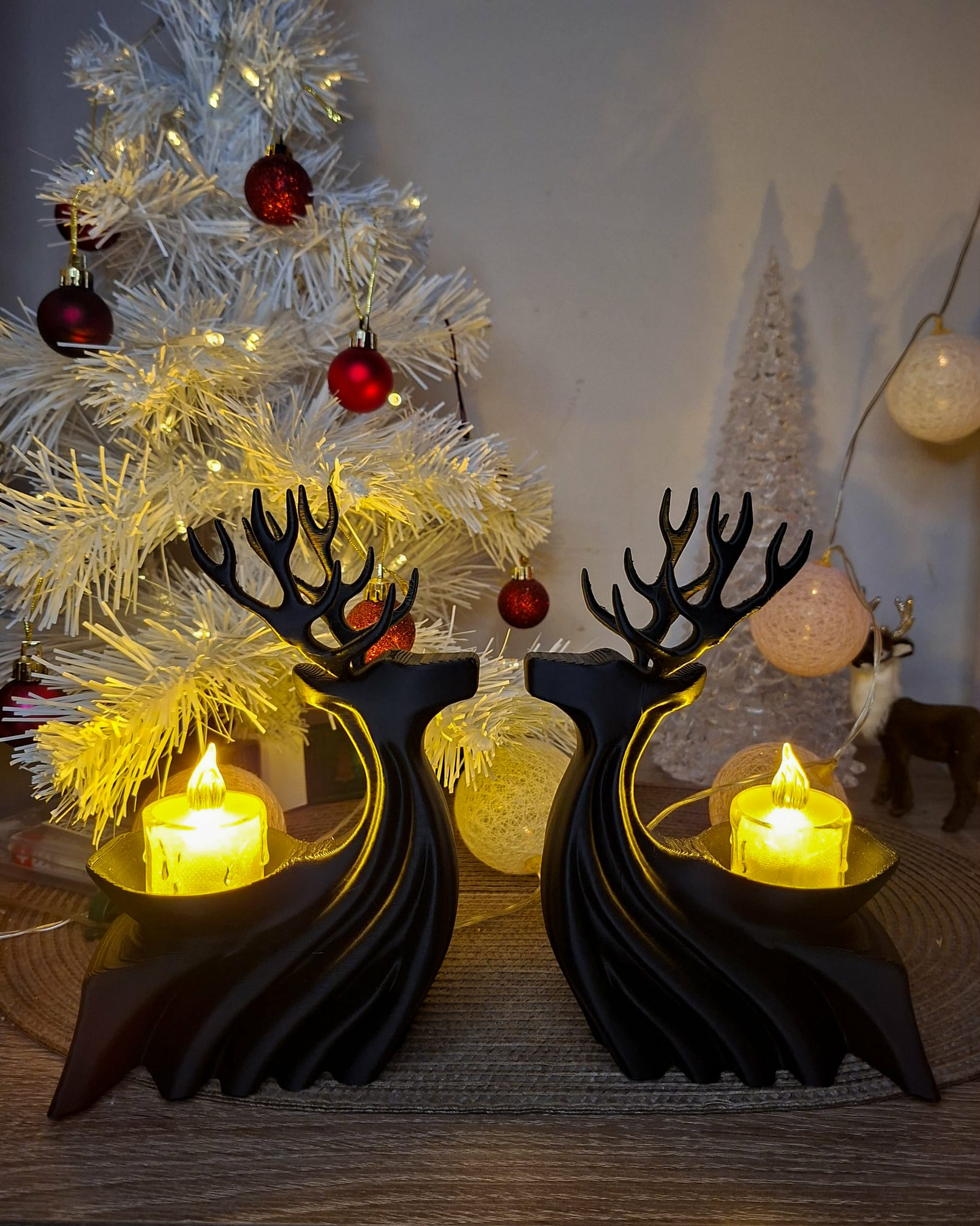 zestaw Świecznik renifer czarny